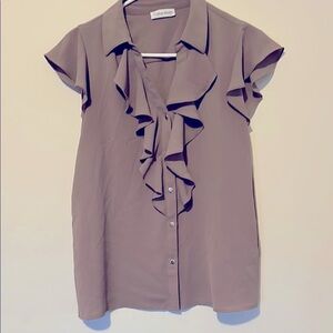 Calvin Klein Brown Ruffled Flutter Sleeve Blouse